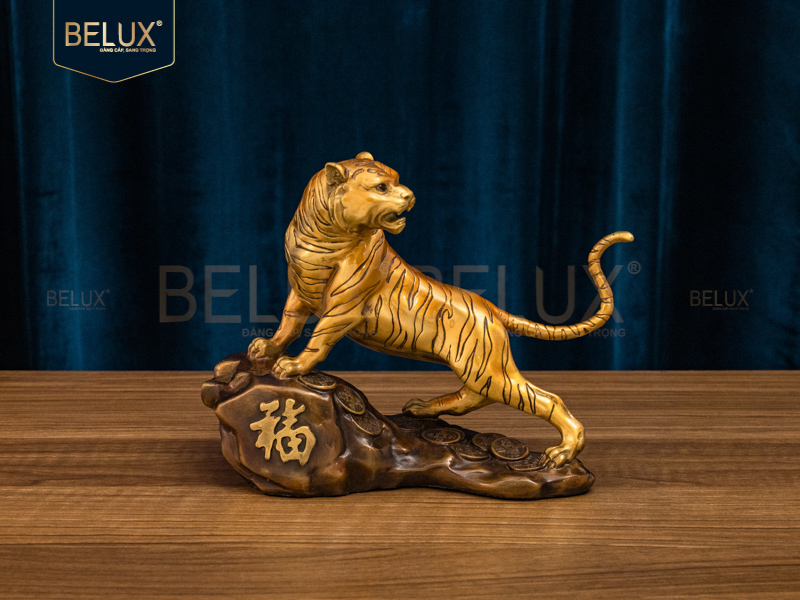 Tượng Hổ Chữ Phúc bằng đồng decor 22x10x17cm